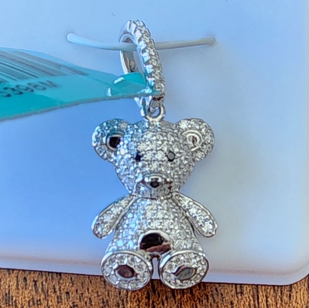 S925 & Moissanite 💎 Sparkling Silver 🧸Teddy Bear Pendant .56 Carat VVSD NEW!